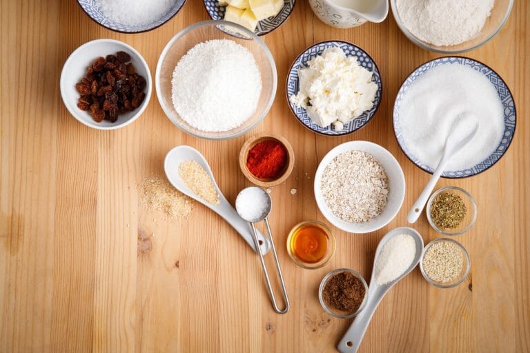 ingredients, baking, food, powder, scoops, bowls, spices, condiments, kitchen